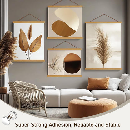 Artmag Magnetic Poster Hanger Frame, 33x24 33x23 33x47 Light Wood Wooden Magnet Canvas Artwork Print Poster Hangers Frames Hanging Kit (Teak Wood, 33")