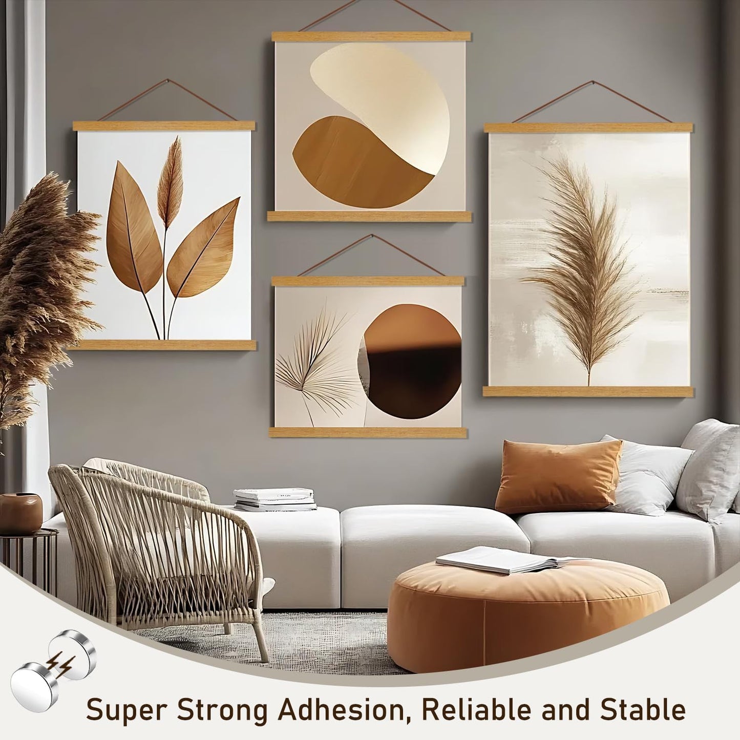 Artmag Magnetic Poster Hanger Frame, 34x22 34x23 34x48 Light Wood Wooden Magnet Canvas Artwork Print Poster Hangers Frames Hanging Kit (Teak Wood, 34")
