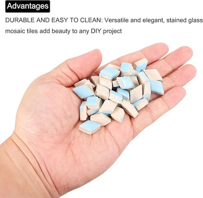 MECCANIXITY 200g Ceramic Mosaic Tiles for Crafts Bulk, Rhombic Light Blue Ceramic Tiles for Mosaic Kits Garden Stepping Stone Cup Mat