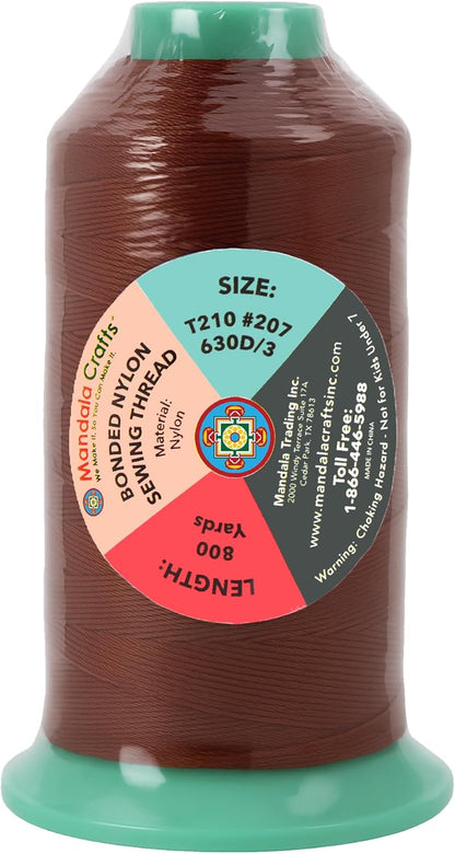 Mandala Crafts Size 207 630D T210 Bonded Nylon Thread Copper Brown Heavy Duty Sewing Threads - 800 YDs Tex 210 Thread for Leather, Jeans, Weaving, Outdoor Marine Upholstery Threads