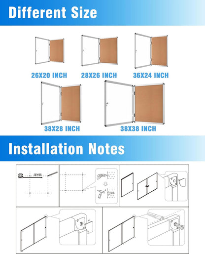 2 Pack 28"x26" Enclosed Bulletin Board, Lockable Weather-Resistant Aluminum Cork Noticeboard for School & Office, Silver Frame w/Cork