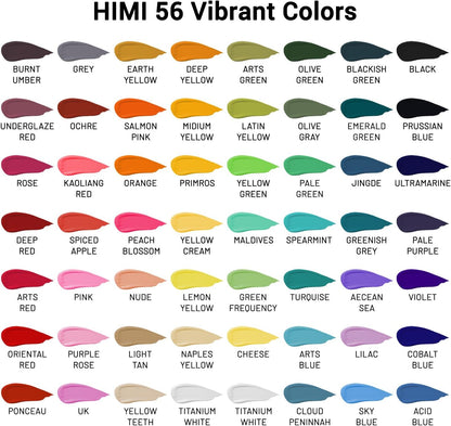 HIMI Gouache Paint Set, 56 Colors x 30 ml Jelly Cup Design in a Carrying Case, Non Toxic Gouache Paint for Canvas and Paper, Perfect for Artists, Students, and Beginners