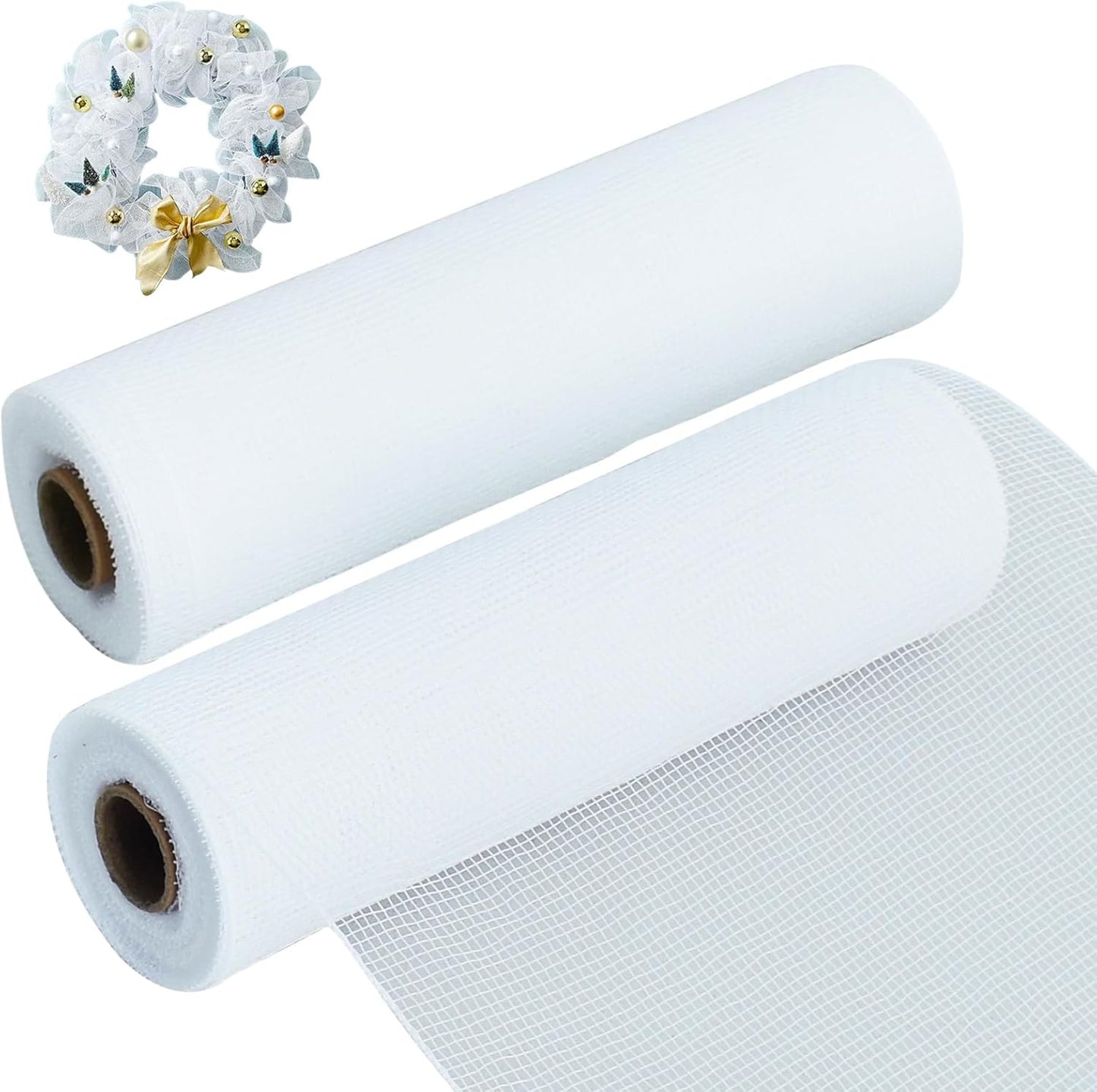 TONIFUL 2 Rolls 10 Inch White Decorative Mesh Ribbbon Rolls, Fabric Mesh for Mesh Wreath Supplies, Front Door Wreath Crafts Tree Decor Christmas NewYears Halloween Decoration (10 yds/roll) - Crafty Corner