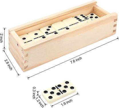 Dominos Set for Adults, Double 6 Domino Game, Double Six Standard Domino with Natural Wooden Box, 28 Tiles,Tradditional Board Game for Adults and Elderly.