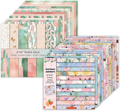 48 Sheets 24 Designs Scrapbook Paper Pad, 6"×6" Single-Sided Decopodge Craft Cardstock Paper,Scrapbooking DIY Decorative Background Cardmaking Supplies.Cactus&Cartoon - Crafty Corner