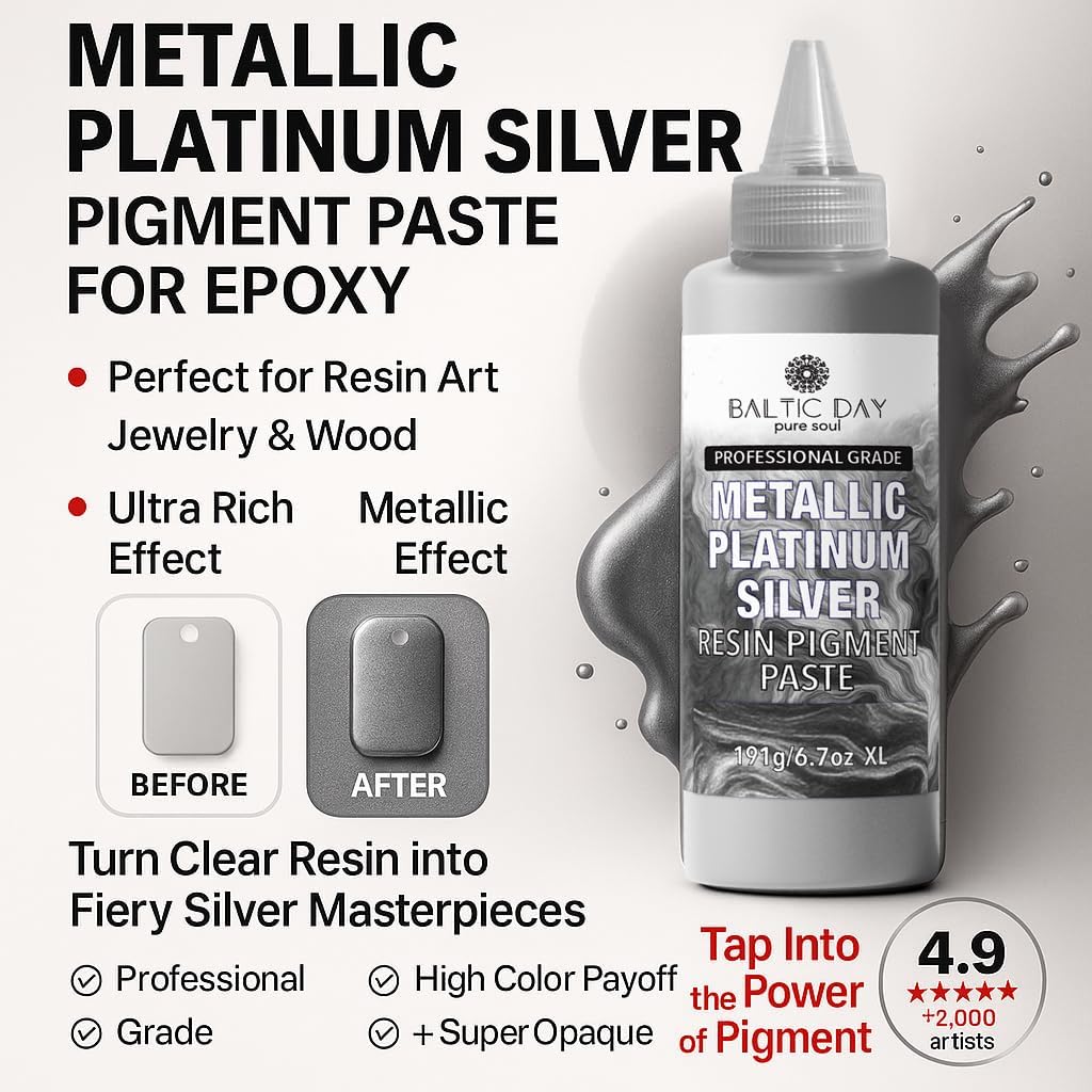 BALTIC DAY Metallic Platinum Silver Epoxy Resin Pigment Paste XL (191g/6.7oz) – Opaque Epoxy Dye & High Concentration Coloring Paste, Mica Powder Alternative for Resin Art, Jewelry, Tumblers