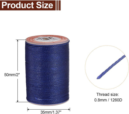 uxcell Round Leather Sewing Waxed Thread, 55m / 60 Yards Polyester Wax String, 0.80mm Wax Stitching Cord for Leather Crafts, Bookbinding, Bracelets Braided, Sapphire Blue, 2pcs