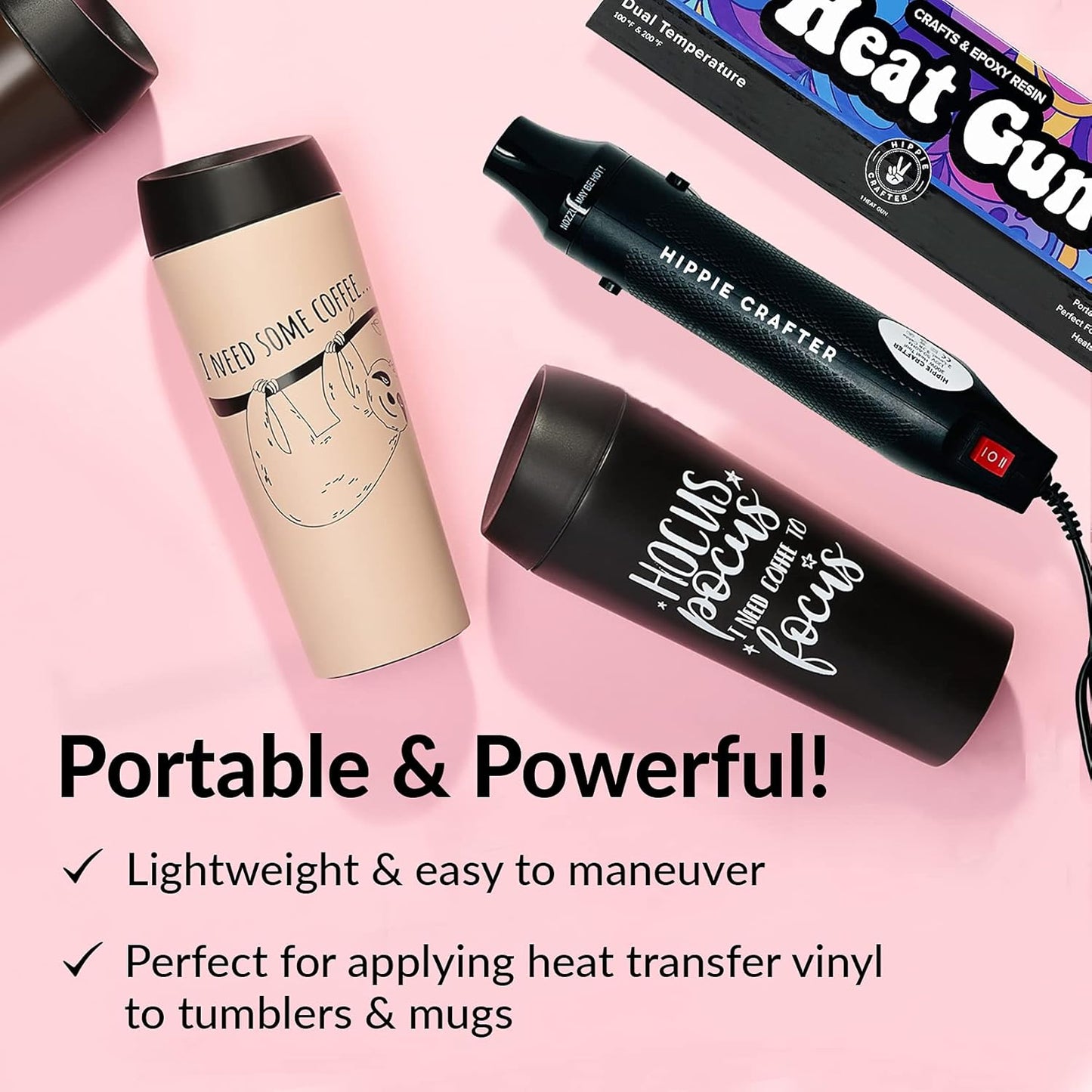 Craft Heat Gun for Crafts, 2-Speed 300W Mini Hot Air Torch Tool for Resin, Polymer Clay, Candle Making, Shrink Wrapping, Embossing, Epoxy Painting, Tumblers, and Bubble Busting in Art Projects - Crafty Corner