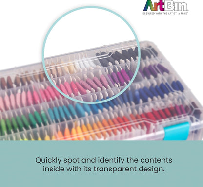 ArtBin Floss Finder Box: Clear Sewing Organizer with 6 Compartments, 12 Dividers, Durable - Perfect for Embroidery Floss and Small Sewing Supplies Storage