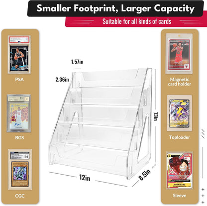 Trading Card Display Stand, Vertical Holder for Baseball Basketball Sports Graded Card Display Stand Tabletop for PSA BGS SGC Slabs, Snap-On Assembly(5 Tier, 2 Pack)