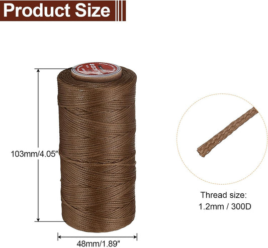 uxcell Flat Leather Sewing Waxed Thread, 140m / 153 Yards Polyester Wax String, 300D Wax Stitching Cord for Leather Crafts, Bookbinding, Bracelets Braided, Brown