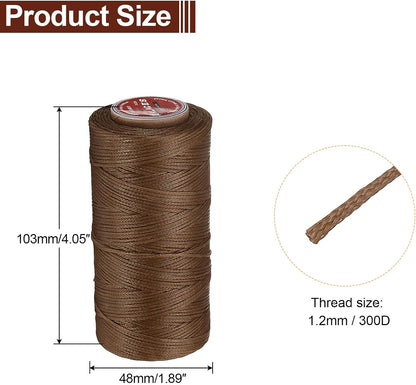 uxcell Flat Leather Sewing Waxed Thread, 140m / 153 Yards Polyester Wax String, 300D Wax Stitching Cord for Leather Crafts, Bookbinding, Bracelets Braided, Brown
