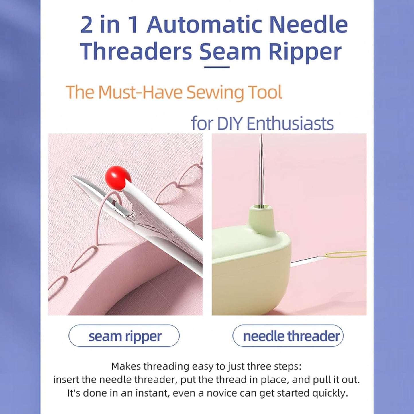 Upgraded 2 in 1 Automatic Needle Threaders Seam Ripper,Quilting Supplies Sewing Kit,Quick Sewing Machine Loop Needle Threaders (2PCS-Green)