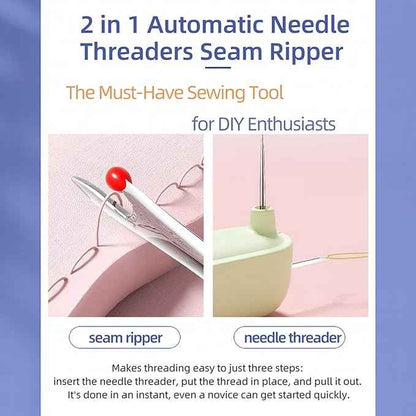 Upgraded 2 in 1 Automatic Needle Threaders Seam Ripper,Quilting Supplies Sewing Kit,Quick Sewing Machine Loop Needle Threaders (2PCS-Purple)