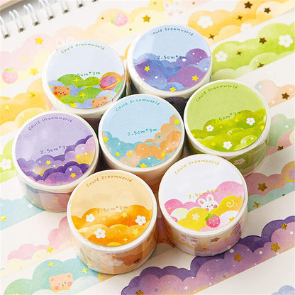 8 Rolls Washi Tape Set, Dream Clouds Gold Foil Decorative Tape, Decorative Adhesive Tape for Scrapbook, Arts & Crafts, Journals, 25mm x 3m