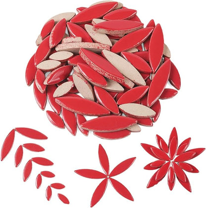 Artspac Red Petal Ceramic Mosaic Tiles for Crafts, 200g Flower Tiles Mosaic Pieces for Mosaic Craft Supplies,Garden Art Decor