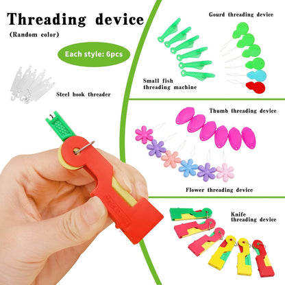 Fedmut Needle Threaders Set, 51 Pcs Needle Threader Tool Needle Threaders for Hand Sewing Craft, 9 Types Needle Threader with Thimbles Great for Hand Sewing Needle Work, Sewing Machine, Embroidery