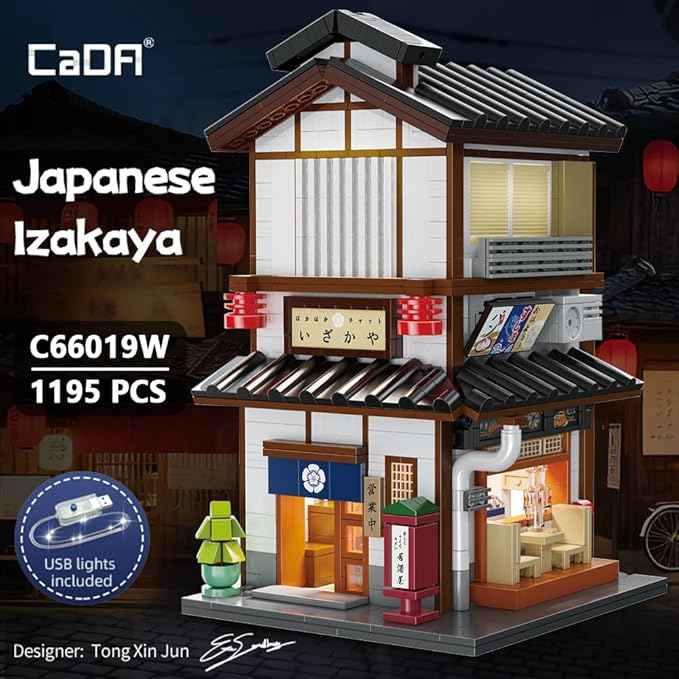CaDA Master C66019W Japanese Style Yakitori Izakaya House Building Set,City Street Brick Kit with Lights, 1195PCS Modular House Idea Collect Gift for Adults