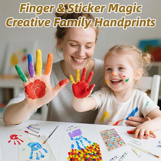 Family Handprint Frame Kit for 4 with 12 Paint Colors&12 Pens,Fun DIY Craft Art Print Handprint Keepsake, Family Gifts for Christmas Mother's Father's Day Birthday Anniversary,Grandparent(Black)