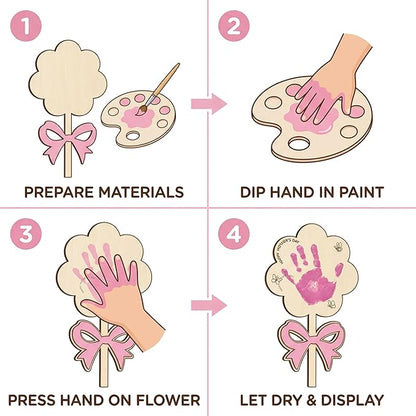 HYPERI DIY Mothers Day Crafts for Kids Handprint Art, Handprints Wooden Rose Flower Bouquet, Mothers Day Gifts for Mom from Kids, for Grandma from Grandkids, Mothers Day Keepsake Craft (Ribbon)