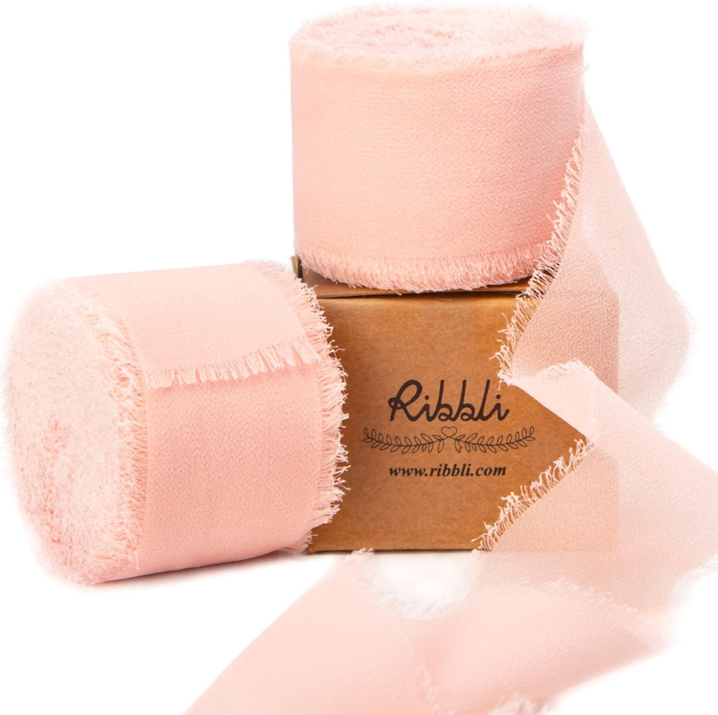 Ribbli Blush Pink Chiffon Ribbon 1-1/2 inch x 20 Yard Handmade Fringe Chiffon Silk Ribbon for Wedding Invitations, Bridal Bouquets Wrapping, Flower Arrangement Decoration - Crafty Corner