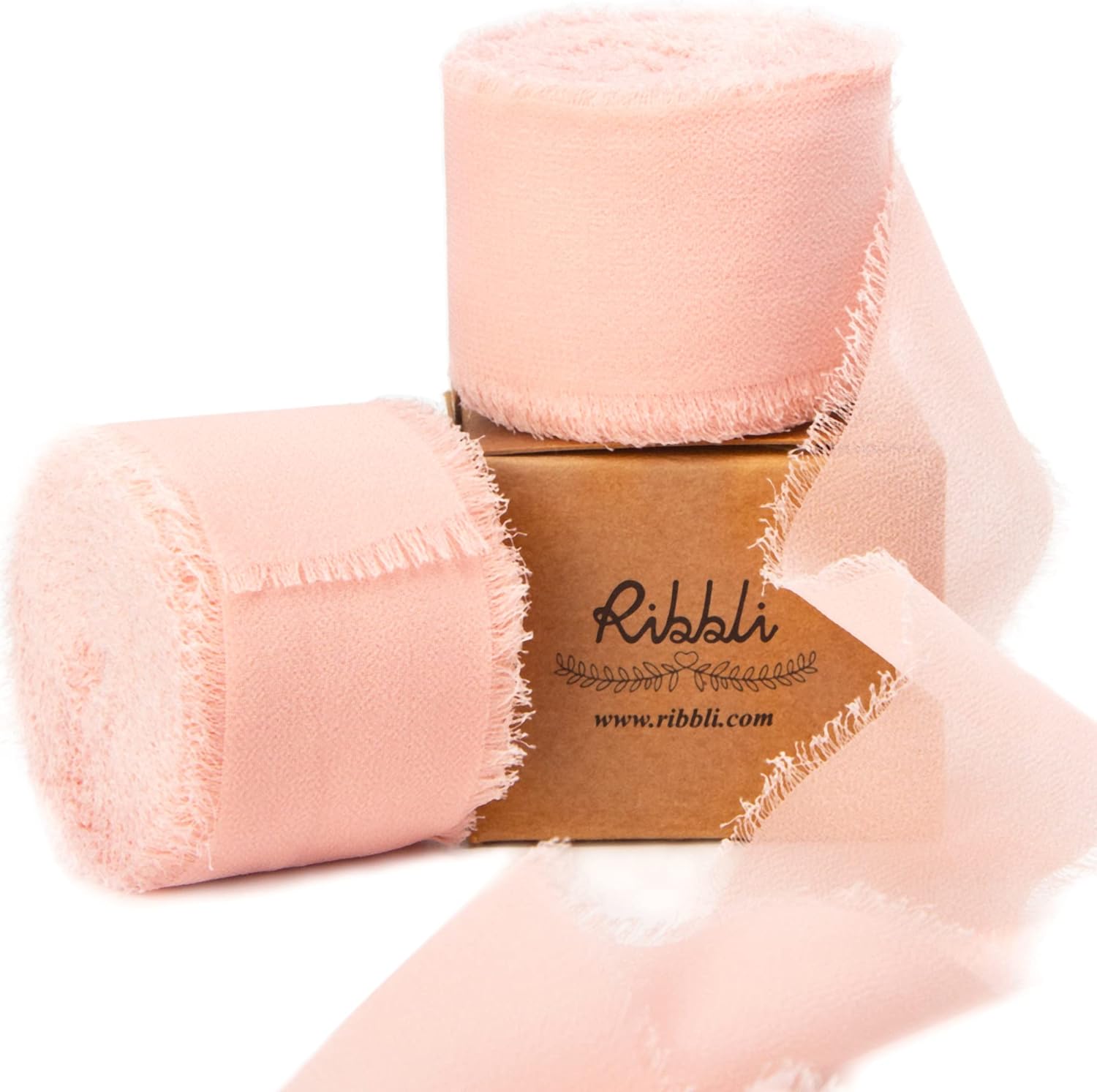 Ribbli Blush Pink Chiffon Ribbon 1-1/2 inch x 20 Yard Handmade Fringe Chiffon Silk Ribbon for Wedding Invitations, Bridal Bouquets Wrapping, Flower Arrangement Decoration - Crafty Corner