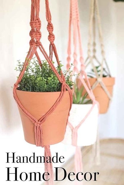 Aesthetic Creative Macrame Kit, Makes 3 DIY Plant Hangers for Teens & Adult Beginners, Craft Supplies for Boho Art Project-3 Custom Color Macrame Cord, Wooden Rings & Instructions