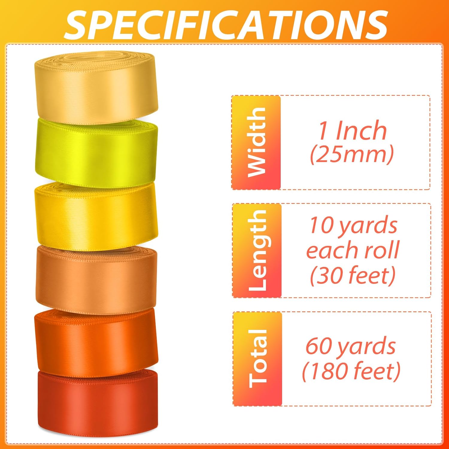 1 Inch Orange Satin Ribbons for Crafts, 6 Rolls Single-Faced Orange Assorted Ribbons for Gift Wrapping Flower Bouquet Wedding Invitations Bridal Shower Hair Bows Garland Party Decor - Crafty Corner