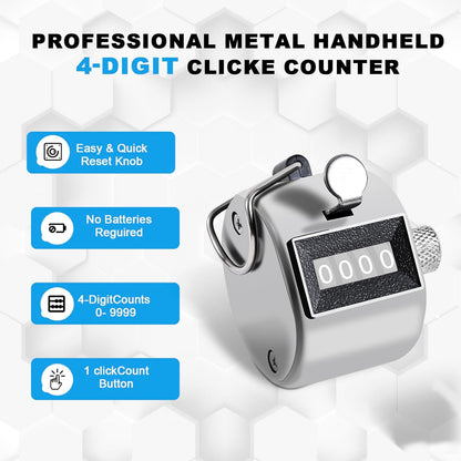 Metal Tally Counter Clicker Counter Handheld Pitch Counter, Manual Mechanical 4-Digit Number Click Counter, One Hand Counter Clicker Digital Counting for Coaching Knitting People Lap Fishing Golf&Row