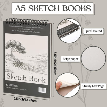 Jexine 20 Pcs 5.5'' x 8.5'' Top Spiral Bound Sketch Book 30 Sheet Each(68lb/100gsm), Sketching Drawing Pad Bulk Artist Sketch Pad Kids Drawing Paper Art Sketchbook for Painting (Tree)