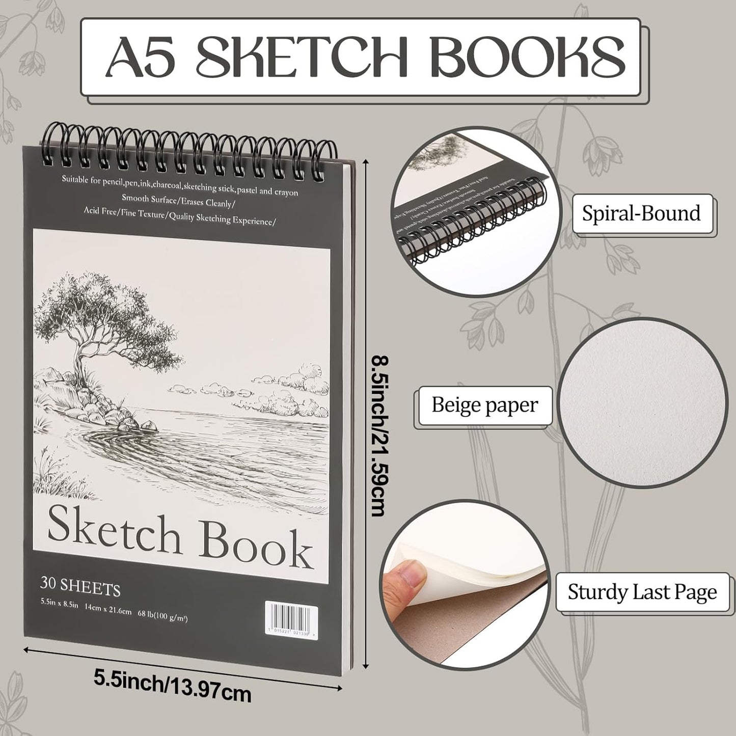Jexine 40 Pcs 5.5'' x 8.5'' Top Spiral Bound Sketch Book 30 Sheet Each(68lb/100gsm), Sketching Drawing Pad Bulk Artist Sketch Pad Kids Drawing Paper Art Sketchbook for Painting (Tree)