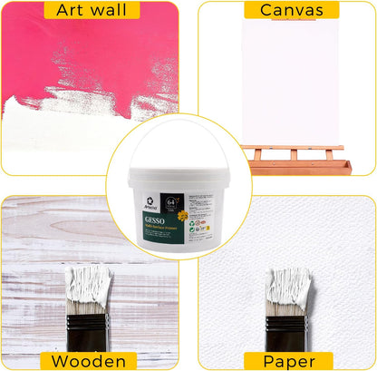 Artecho White Gesso 64oz / 1.89L, Gesso Primer for Acrylic Painting