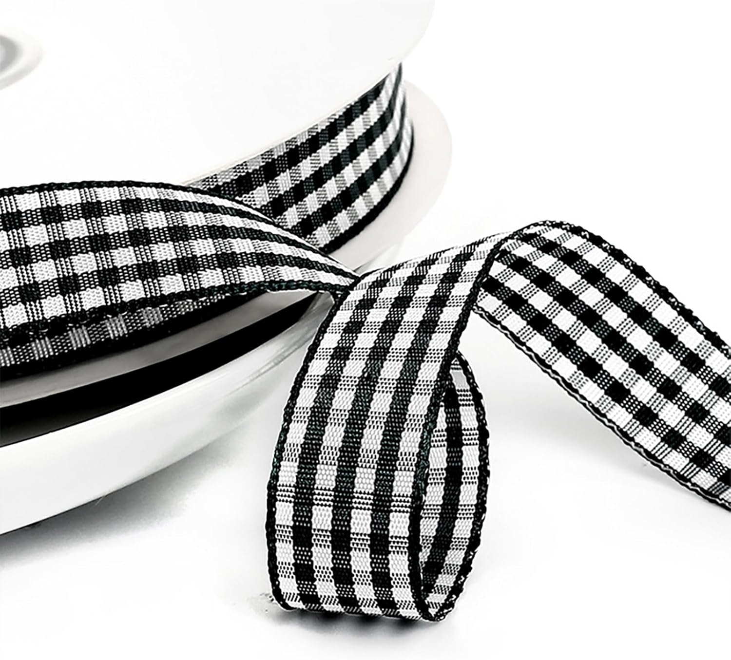 Classic Gingham Checkered Ribbon, Assorted Colors Premium Polyster Plaid Checkered Craft Ribbon for Gift Wrapping, DIY Projects, Hair Bows,Scrapbooking & Party Decor (Black, 5/8x50Yd) - Crafty Corner