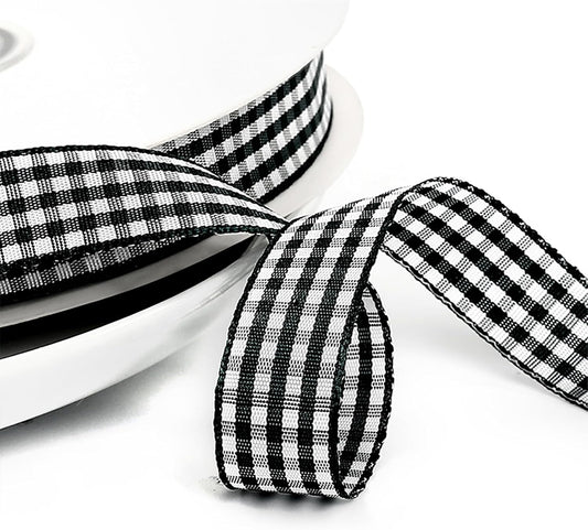 Classic Gingham Checkered Ribbon, Assorted Colors Premium Polyster Plaid Checkered Craft Ribbon for Gift Wrapping, DIY Projects, Hair Bows,Scrapbooking & Party Decor (Black, 5/8x50Yd) - Crafty Corner