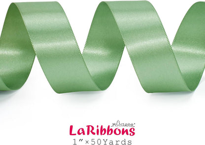 LaRibbons Sage Green Satin Ribbon 1 Inch 50 Yards Luxury Double Faced Green Silk Ribbon for Flower Bouquet Crafts Gift Wrapping Wedding Decoration - Crafty Corner