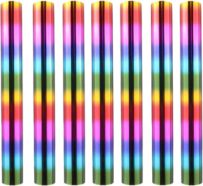 7PCS Rainbow Toner Reactive Foil,Use with Laminator Laser Printer,Paper Holographic Heat Transfer Crafts Roll for Scrapbooking Crafting Cardstock Hot Stamping DIY