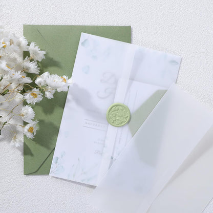 UNIQOOO 70 Pack Vellum Jackets for 5x7 Invitations, Elegant Pre-Folded Vellum Paper, 115GSM Frosted Vellum Cover Wedding Envelopes, Vellum Wraps