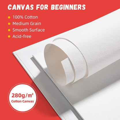 Simetufy 12 Pack 12x16 Inch Large Canvas Boards for Painting Flat Canvas Panels, Gesso Primed Acid-Free 100% Cotton for Acrylic Oil Watercolor Tempera Paint