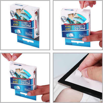 Durony 500 Pieces Photo Sticker White Double-Sided Self Adhesive Photo Tapes for Pictures DIY Photo Album Journal