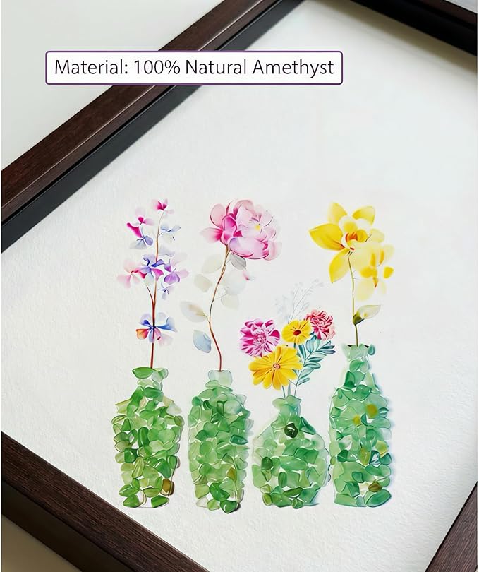 Boohyjtong DIY Natural Crystal Mosaic Art Kit for Adults (Framed) - Genuine Green Gemstone Flower Vase 3D Wall Decor. Includes A4 Frame, Glue & Tools. Relaxing Crushed Stone Craft Gift for Women
