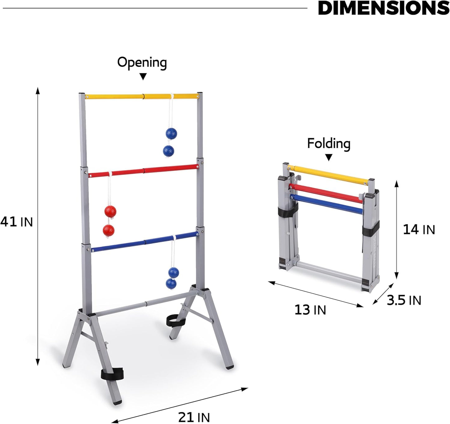 Outdoor Games Ladder Ball Set - Patented Assembly Free Portable Ladder Toss - Steel Frame Includes Carrying Case, 6 Bolas and Scoresheet