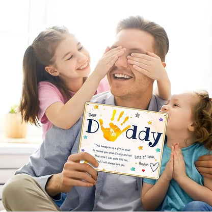 Dear Daddy Poem DIY Baby Handprint Art Craft Plaque Gift for Dad, Best Dad Ever Gifts with Kids Handprint Keepsake, Baby's First Fathers Day Handprint Craft with Poem Sign for Dad from Toddler Infant