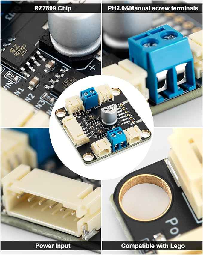 Motor Driver Kit with Dual RZ7899 Chip Board + 4 DC Motors + PH2.0 to Dupont Cable, Ultra-Thin High-Efficiency Design, Ideal L298N Replacement for Arduino/Raspberry Pi/ESP32 Projects