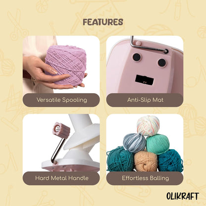 Olikraft Manual Yarn Winder | Yarn Ball Winder, Roller, Baller Crochet Spinner for Crocheting | Clamp for 1 3/4" Surfaces | Create Cakes up to 4oz