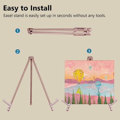 14" High Tabletop Instant Display Easel, Small Desktop Steel Easel Stand with Adjustable Holders for Paintings, Posters and Store Signs(Champagne, 2Pack)