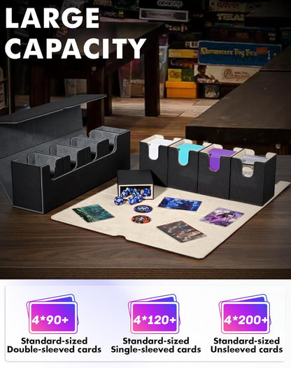 Card Deck Box with Dice Tray for MTG, 5 in 1 Deck Case Holds 800+ Unsleeved Cards, Strong Magnet Card Organizer Compatible with Yugioh TCG Sport (Black Gold)