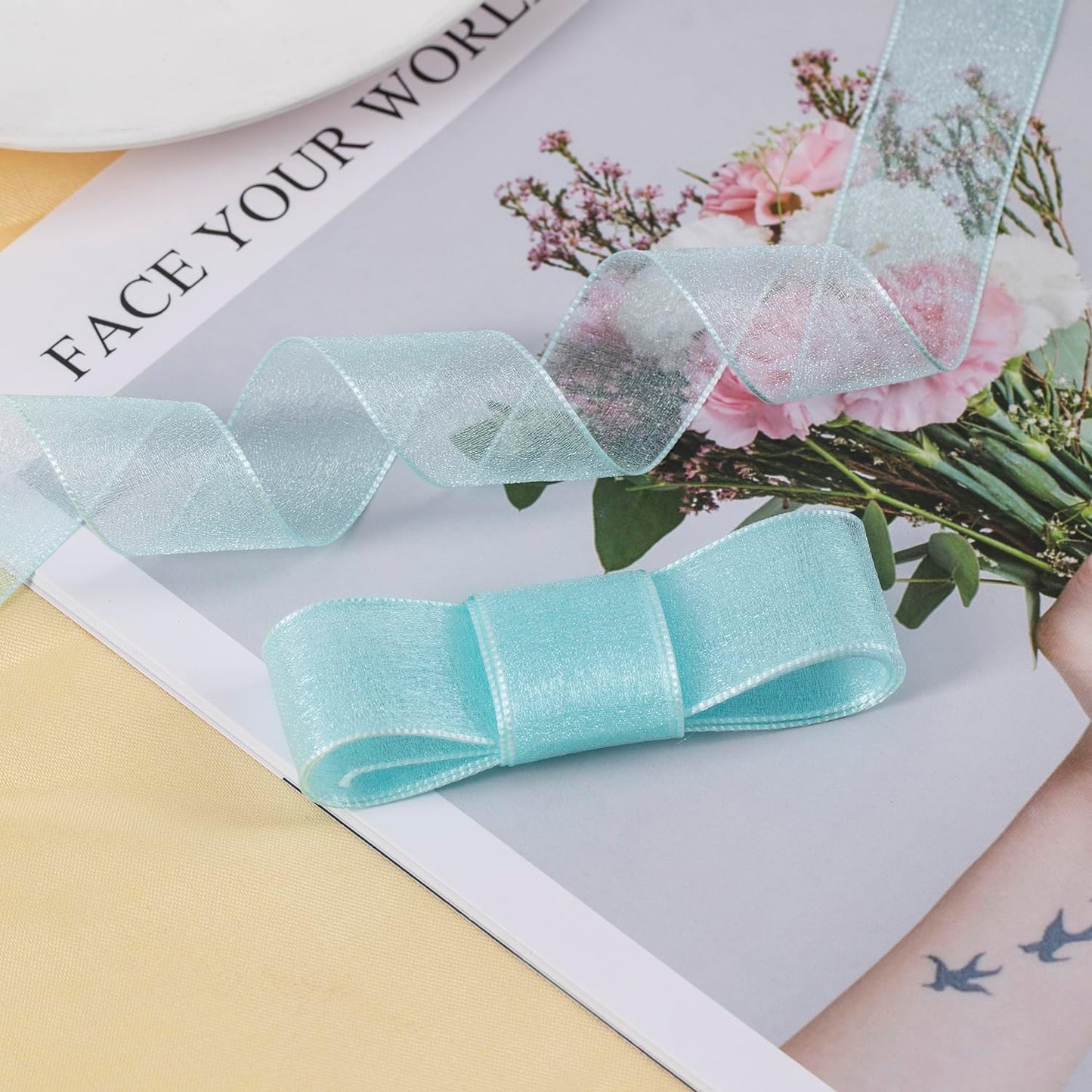 1 Inch Wide Sheer Chiffon Ribbon - Pearl Silk Woven Ribbon Suitable for Gift Wrapping, Wedding Decor, Home Decor, Girl Hair Accessories Handmade DIY (25 Yards/roll) (Tiffney Blue) - Crafty Corner