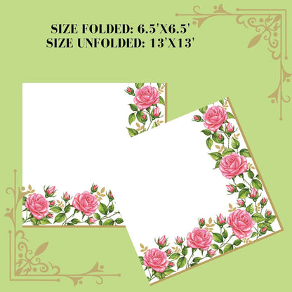 20-ct 13x13 Flowers Paper Luncheon Decoupage Napkins, 3-Ply Servilletas Printed Flower Border Cocktail Napkin for Art, Dinner and Party, Disposable Napkins Decor