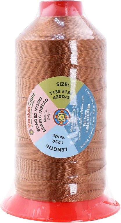 Mandala Crafts Bonded Nylon Thread Bourbon Brown Heavy Duty Sewing Threads - 1250 YDs Size 138 420D T135 Tex 135 Thread for Leather Jeans Weaving Outdoor Marine Upholstery Threads
