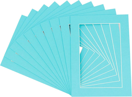 Pack of Ten Acid Free 11x14 Mats Bevel Cut for 8.5x11 Photos - Aquamarine Blue Precut Matboards With Backing Boards and Self Seal Photo Mat Bags For Pictures, Photos, Framing - 4-ply Thickness